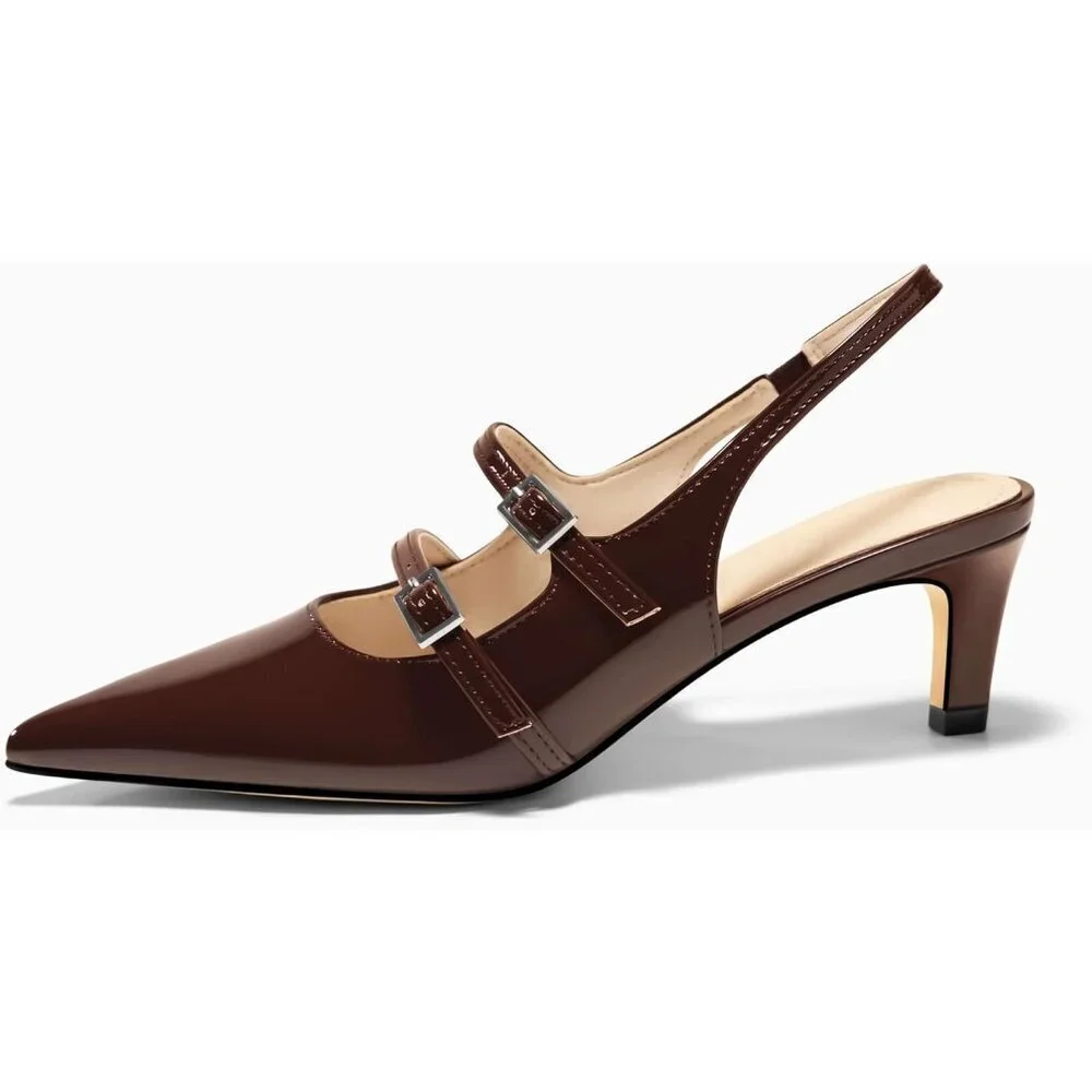 Women's Slingbak Ktiten Pumpe Closed  Pointed Toe Heels Wedding Dress Shoe Brown